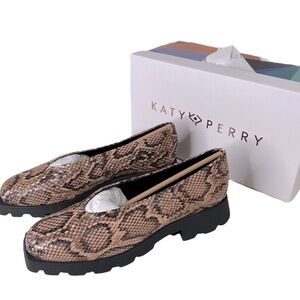 Katy Perry Collections Taupe Snake-Print Chunky Lug Flats